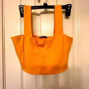Zara size medium orange crop top, square neck and wide shoulder straps